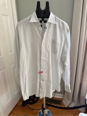 Hathaway Platinum Made in Italy 100% Cotton Button Down Dress Shirt XXL